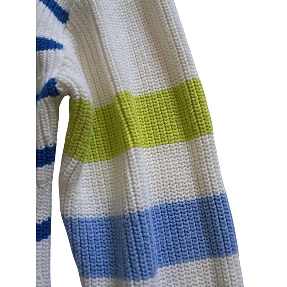 T By Talbots Sweater Women's XL Ivory Multi Stripe Crewneck High Low Thumb Holes - Picture 7 of 12
